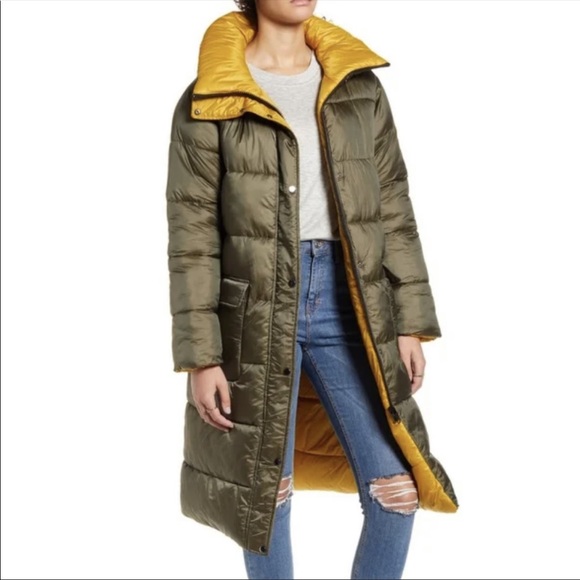 bp Jackets & Blazers - BP Reversible Green & Yellow Long Puffer Jacket XS
